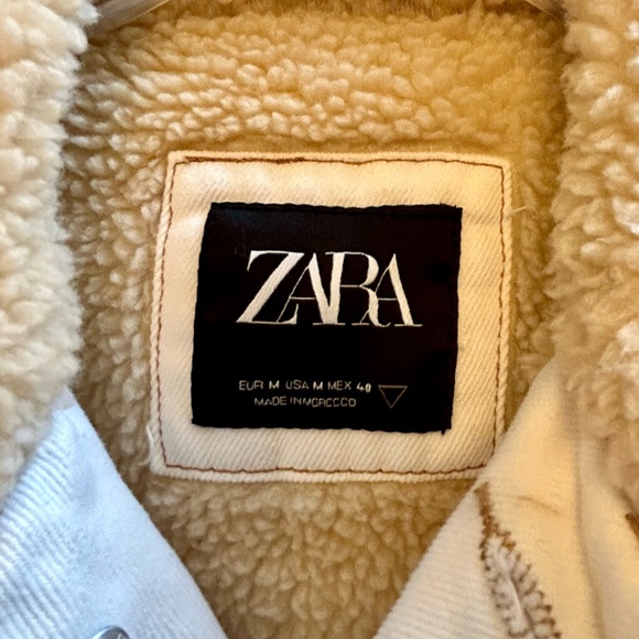 NWT Zara Sherpa White Denim Relaxed Fit Jacket - Picture 15 of 16